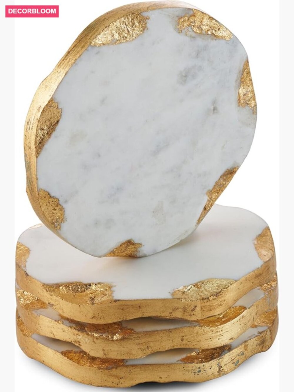 Set of 4 Round Marble Coasters with Gold Edge